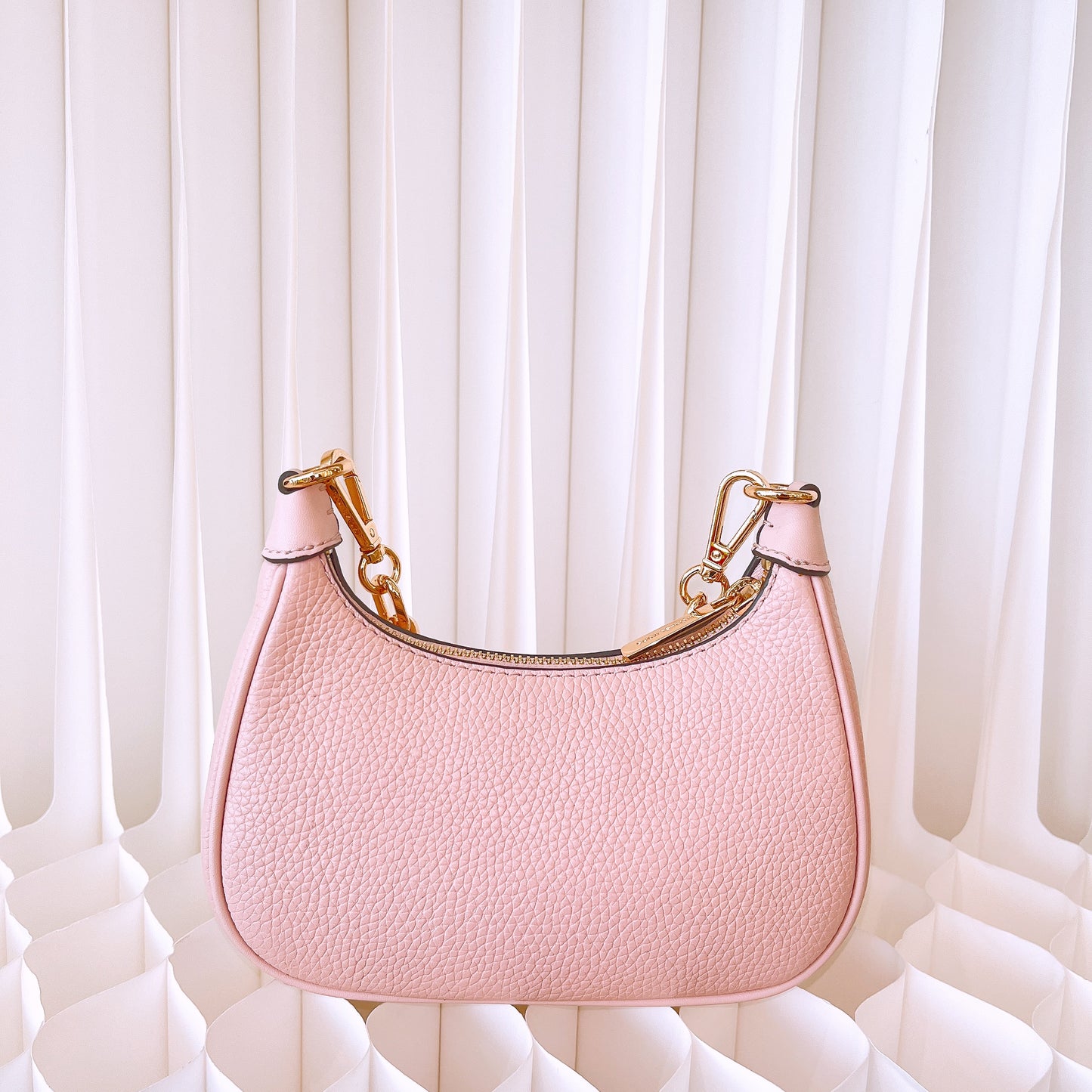 Michael Kors Cora Leather Mini Zip Pouchette Chain Shoulder Bag Powder Blush