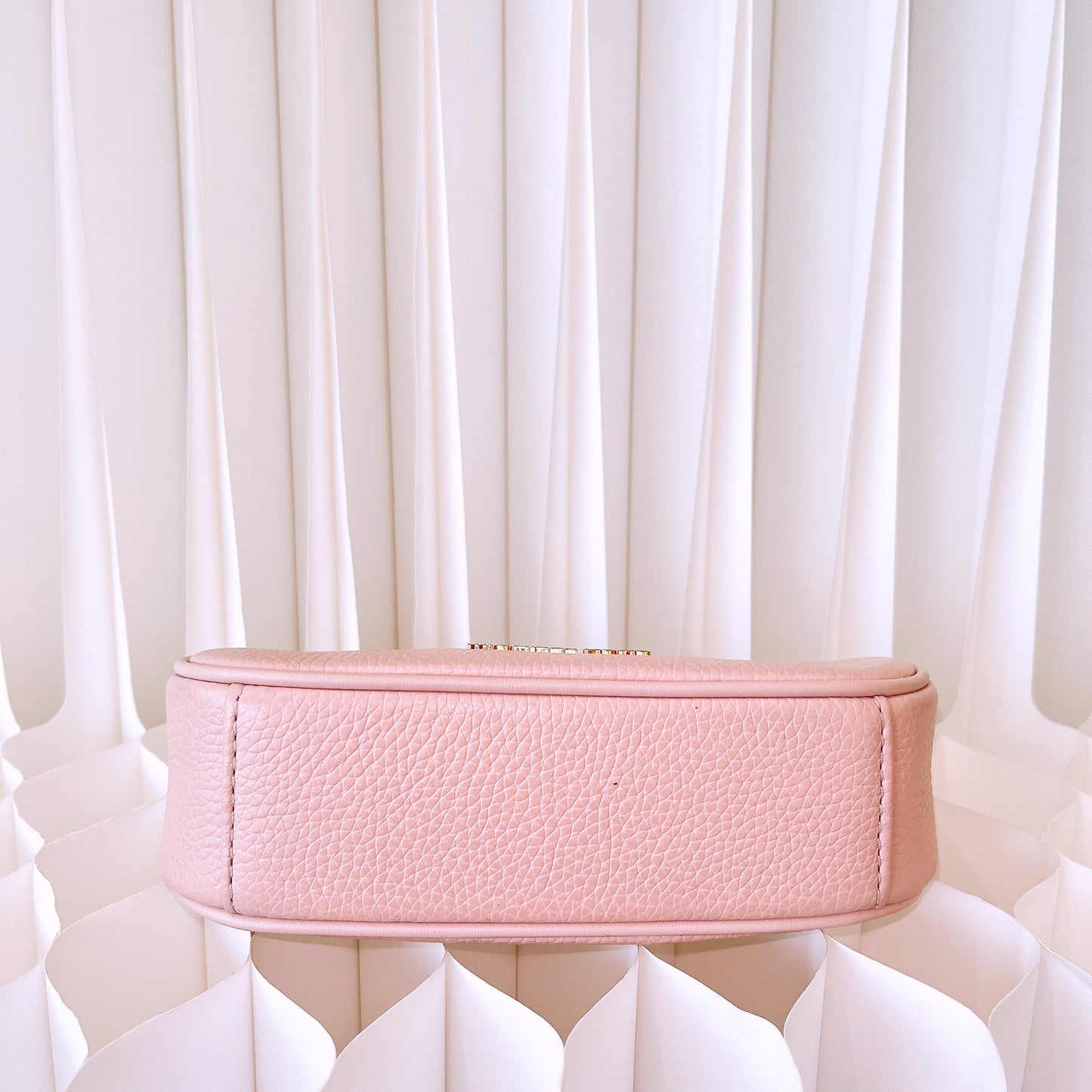 Michael Kors Cora Leather Mini Zip Pouchette Chain Shoulder Bag Powder Blush