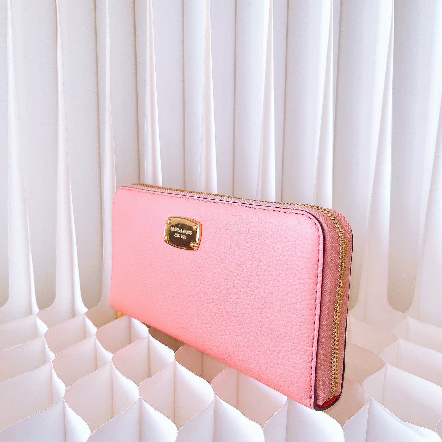 Michael Kors Jet Set Travel Continental Leather Round Zipper Long Wallet In Pink