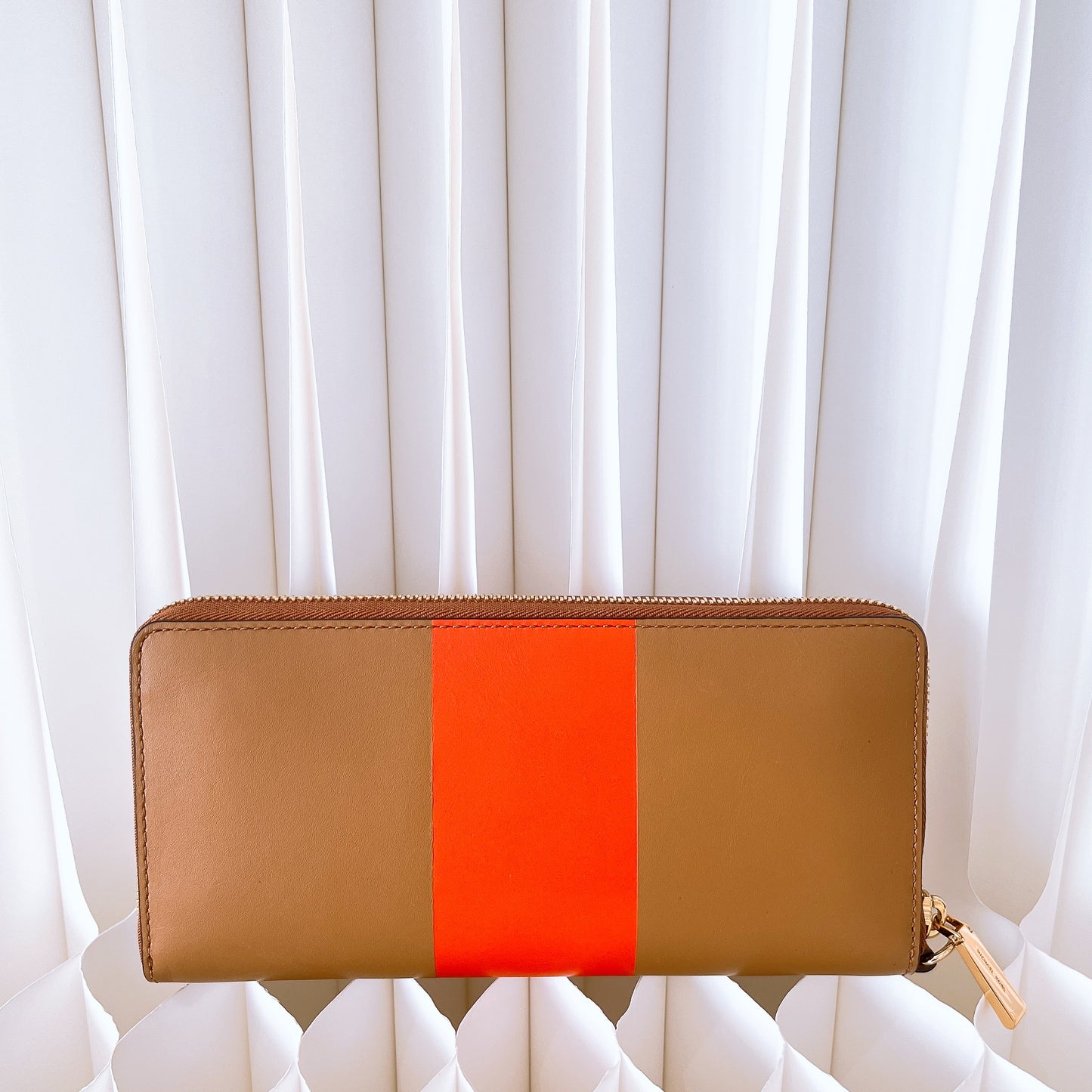 Michael Kors Jet Set Travel Striped Continental Wallet Acorn/Orange
