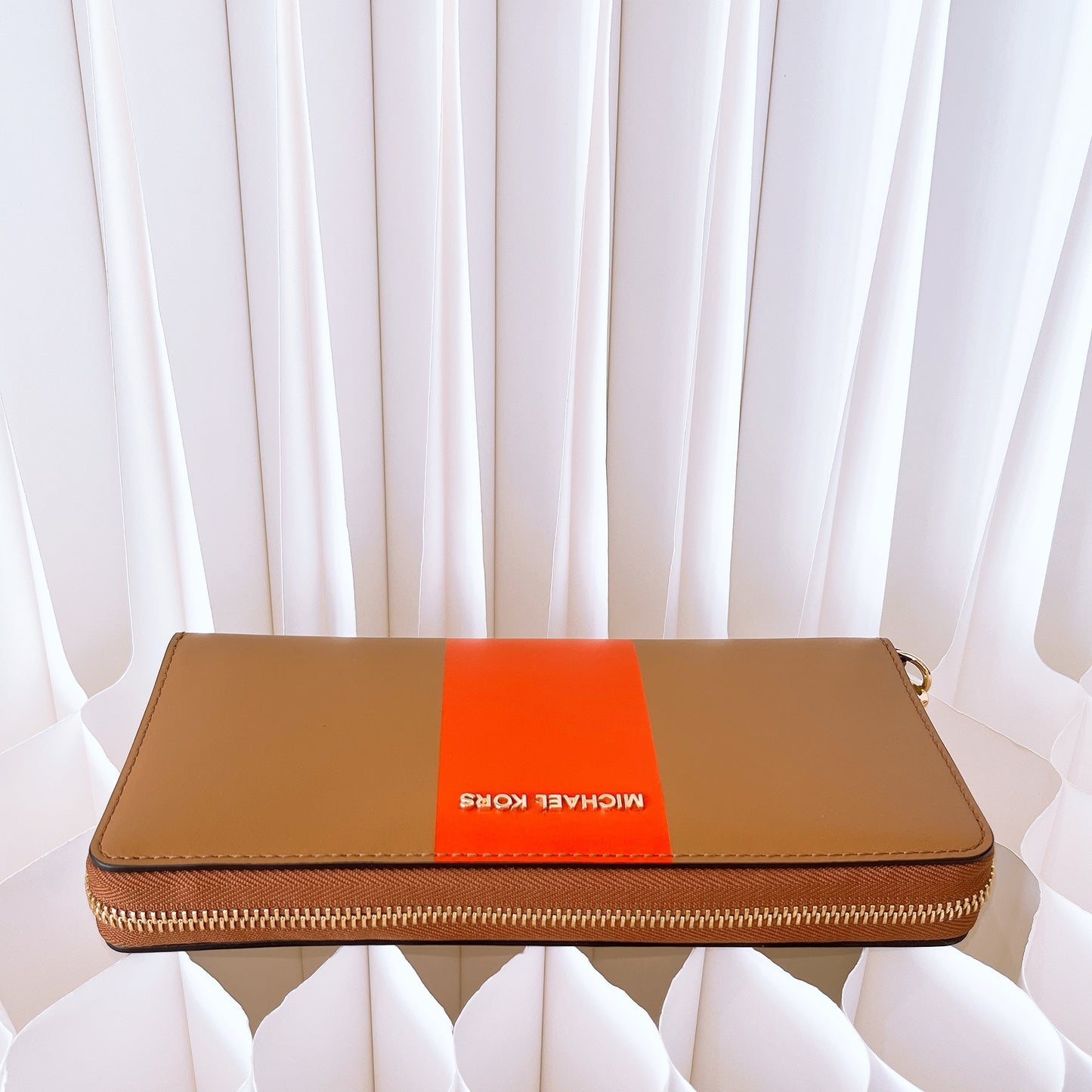 Michael Kors Jet Set Travel Striped Continental Wallet Acorn/Orange