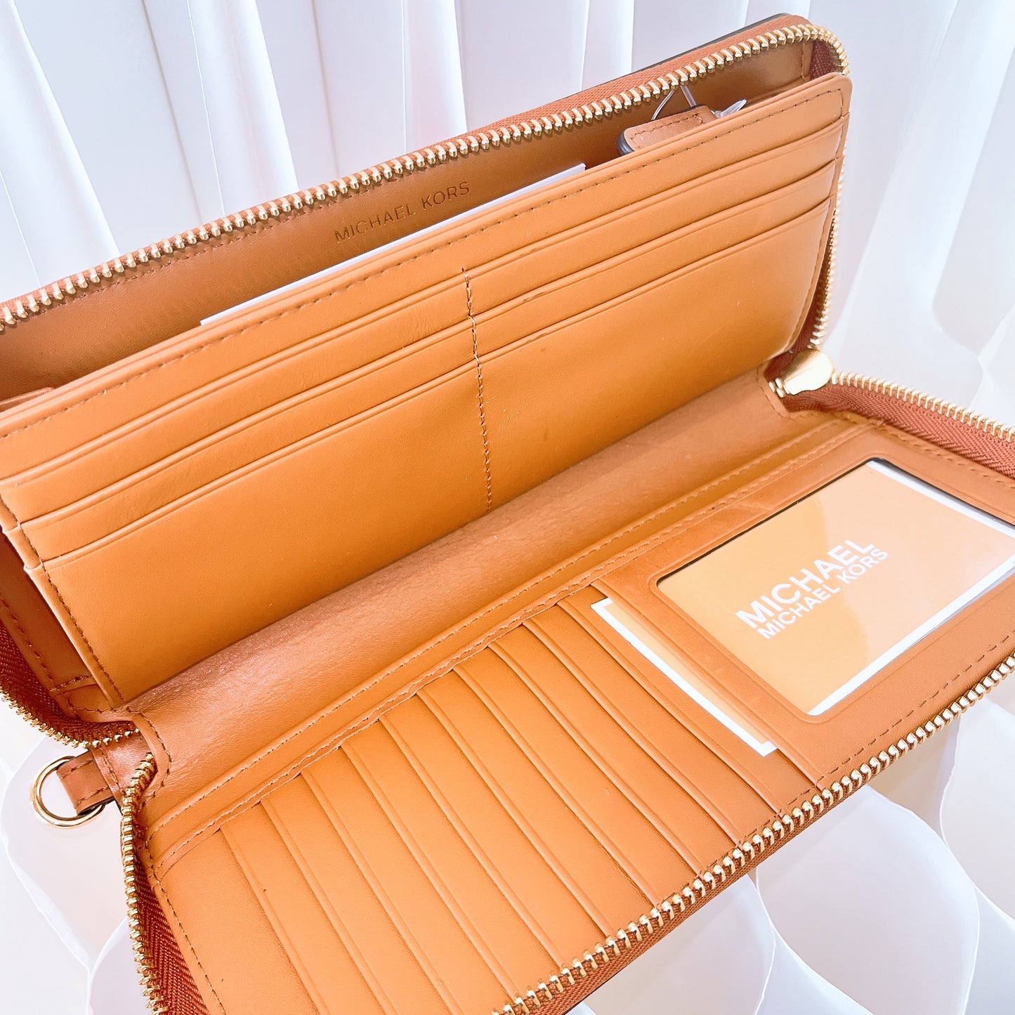 Michael Kors Jet Set Travel Striped Continental Wallet Acorn/Orange
