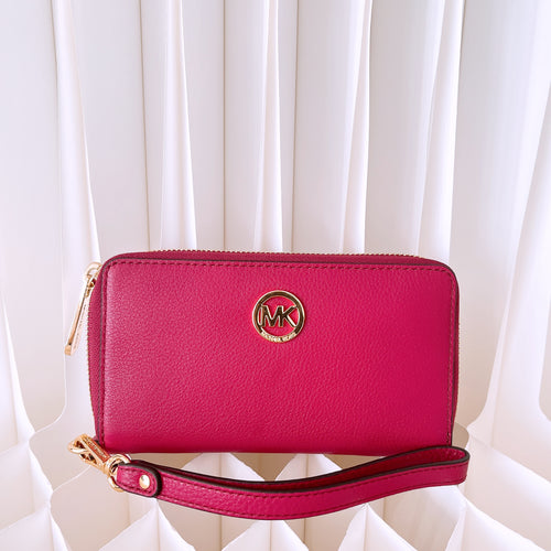 Michael Kors Leather Wallet with Strap in merlot