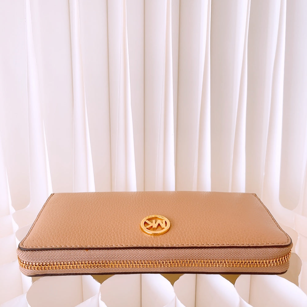 Michael Kors Fulton Dk Khaki Zip Around Continental Leather Wallet