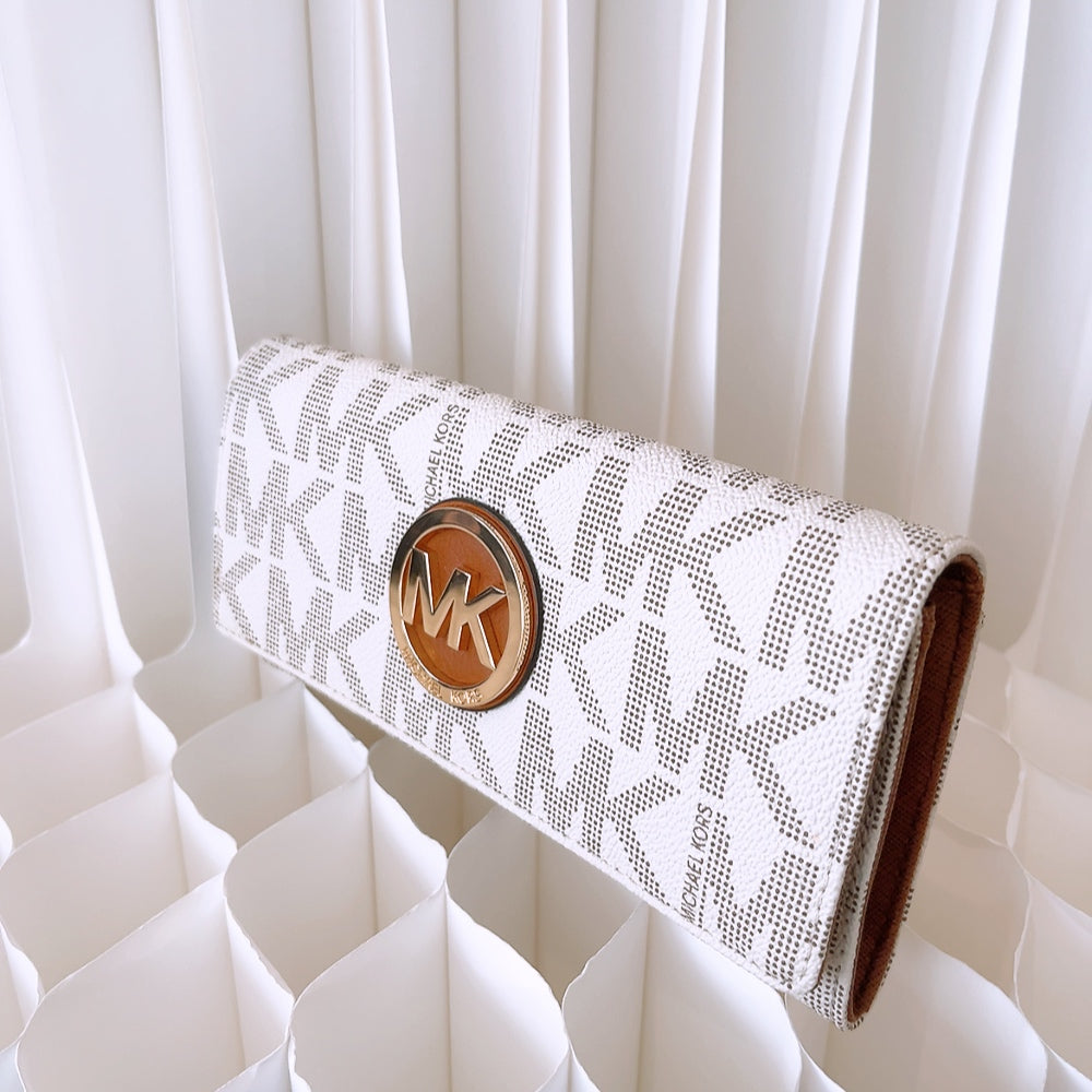 Michael Kors Fulton Flap Continental Long Wallet Monogram Vanilla