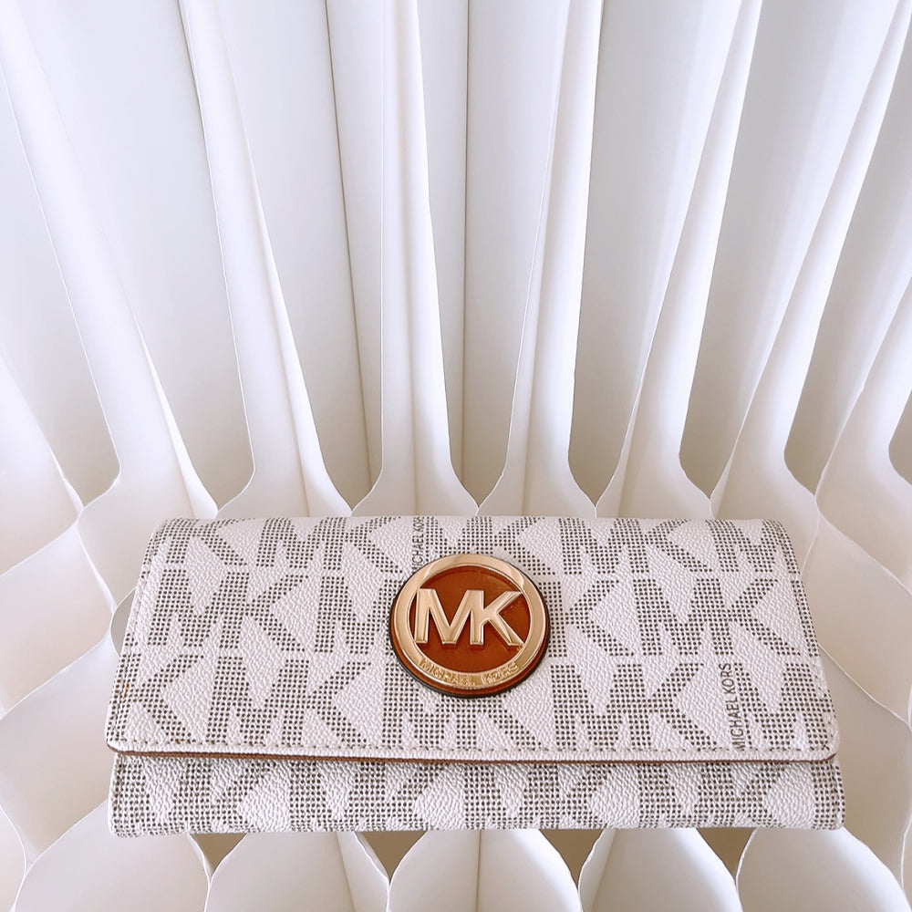 Michael Kors Fulton Flap Continental Long Wallet Monogram Vanilla