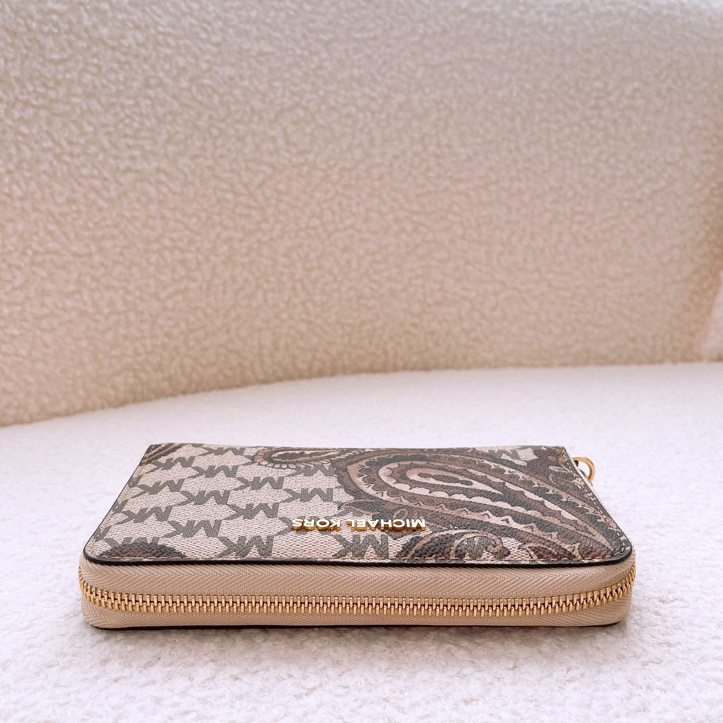 Michael Kors Paisley Continental Brown/Tan Leather Wristlet Wallet