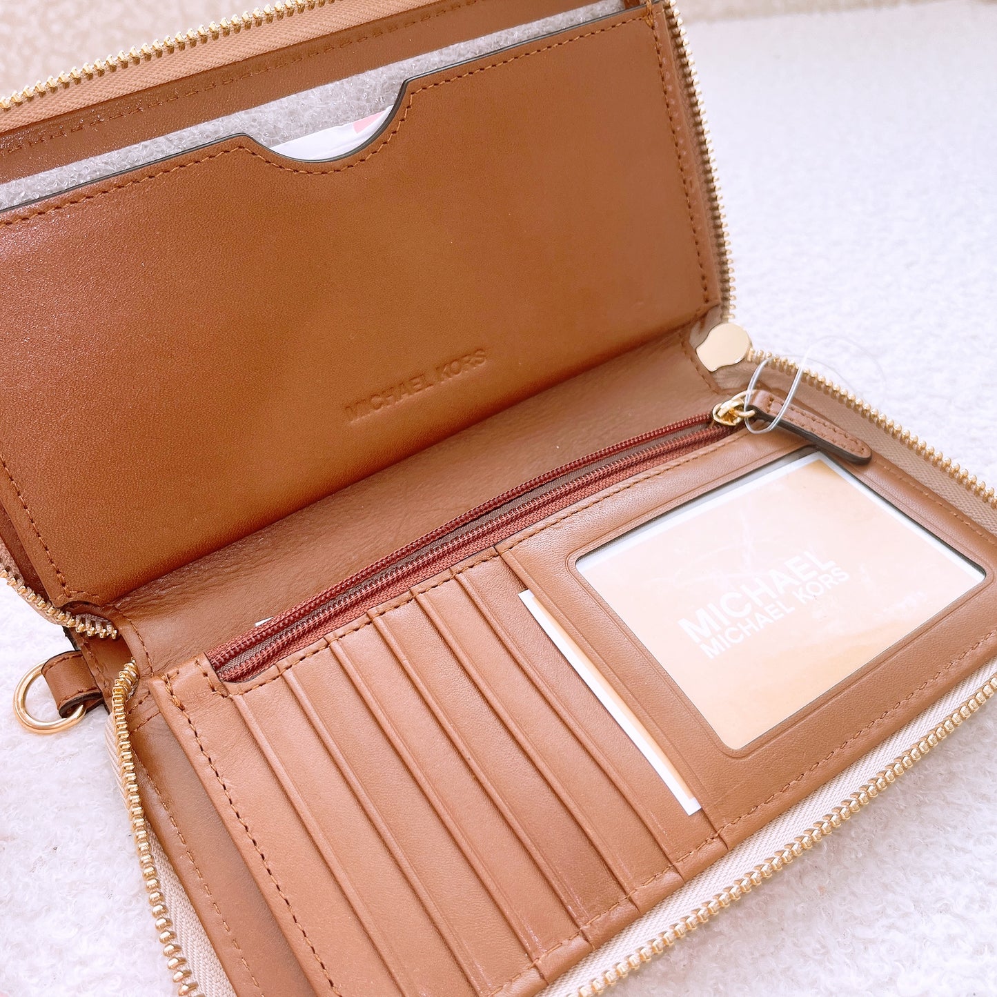 Michael Kors Paisley Continental Brown/Tan Leather Wristlet Wallet