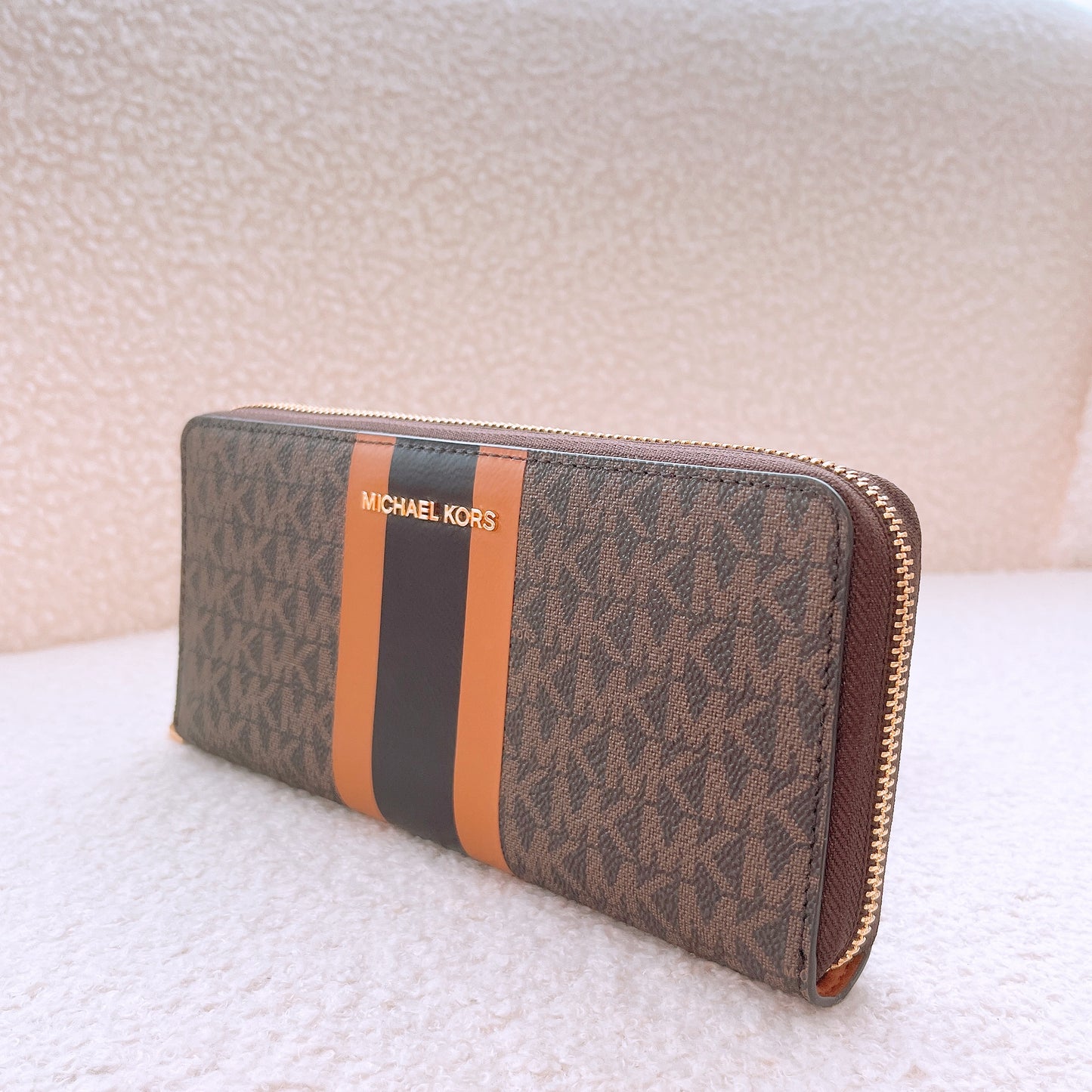 Michael Kors logo Stripe Continental Travel Wallet in Logo Canvas