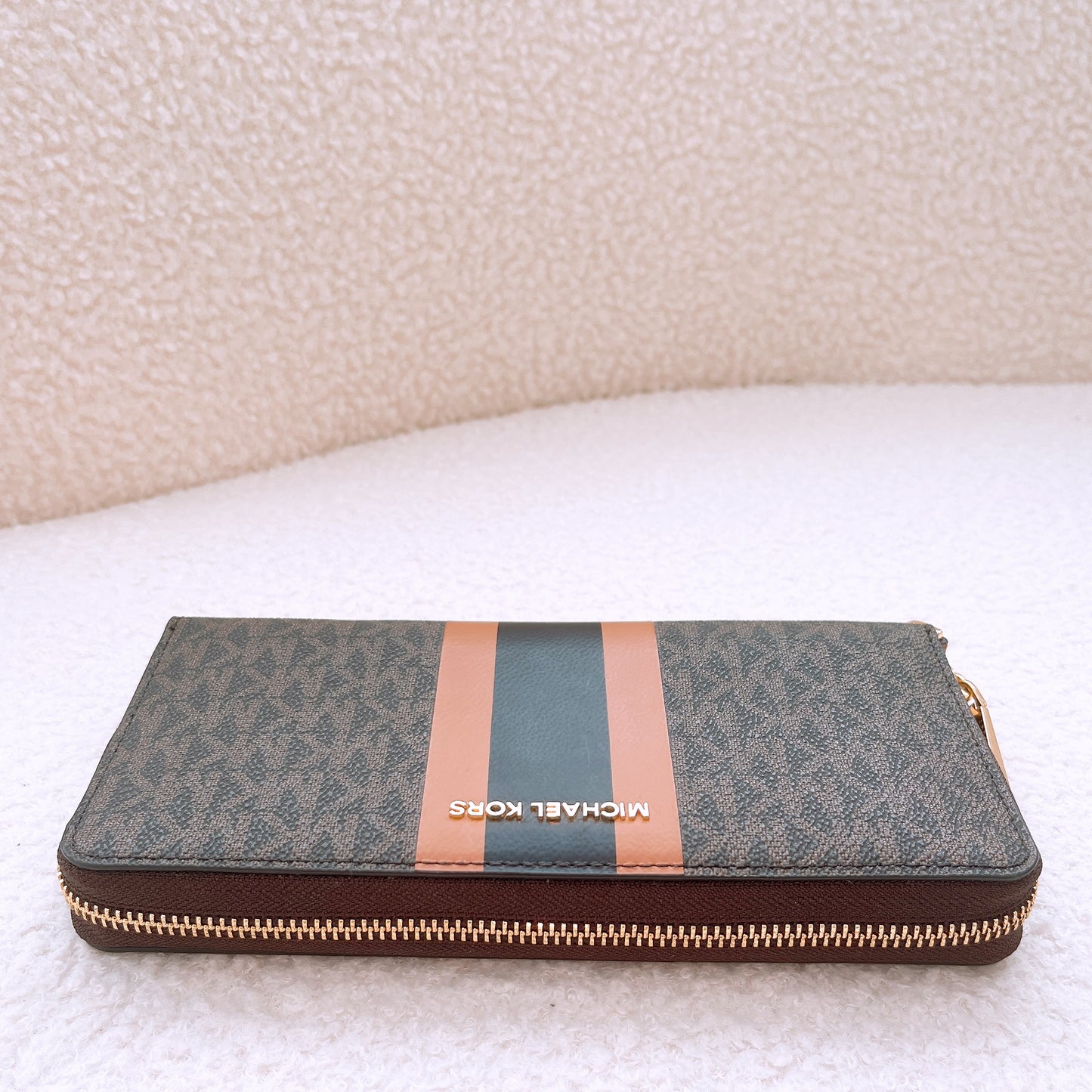Michael Kors logo Stripe Continental Travel Wallet in Logo Canvas