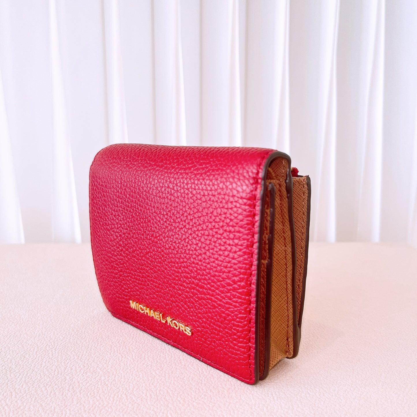 Michael Kors Mercer Carryall Card Case Folding Wallet Pebbled Leather Plum