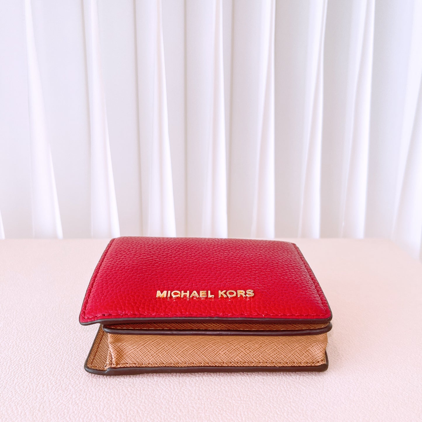 Michael Kors Mercer Carryall Card Case Folding Wallet Pebbled Leather Plum