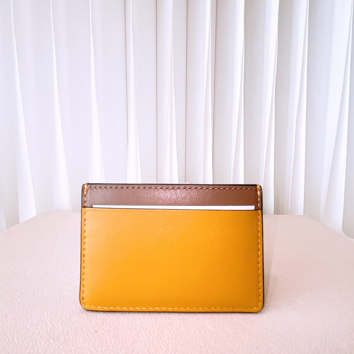 Coach Leather Slim Credit Card ID Wallet Holder Unisex Yellow Gold Brown