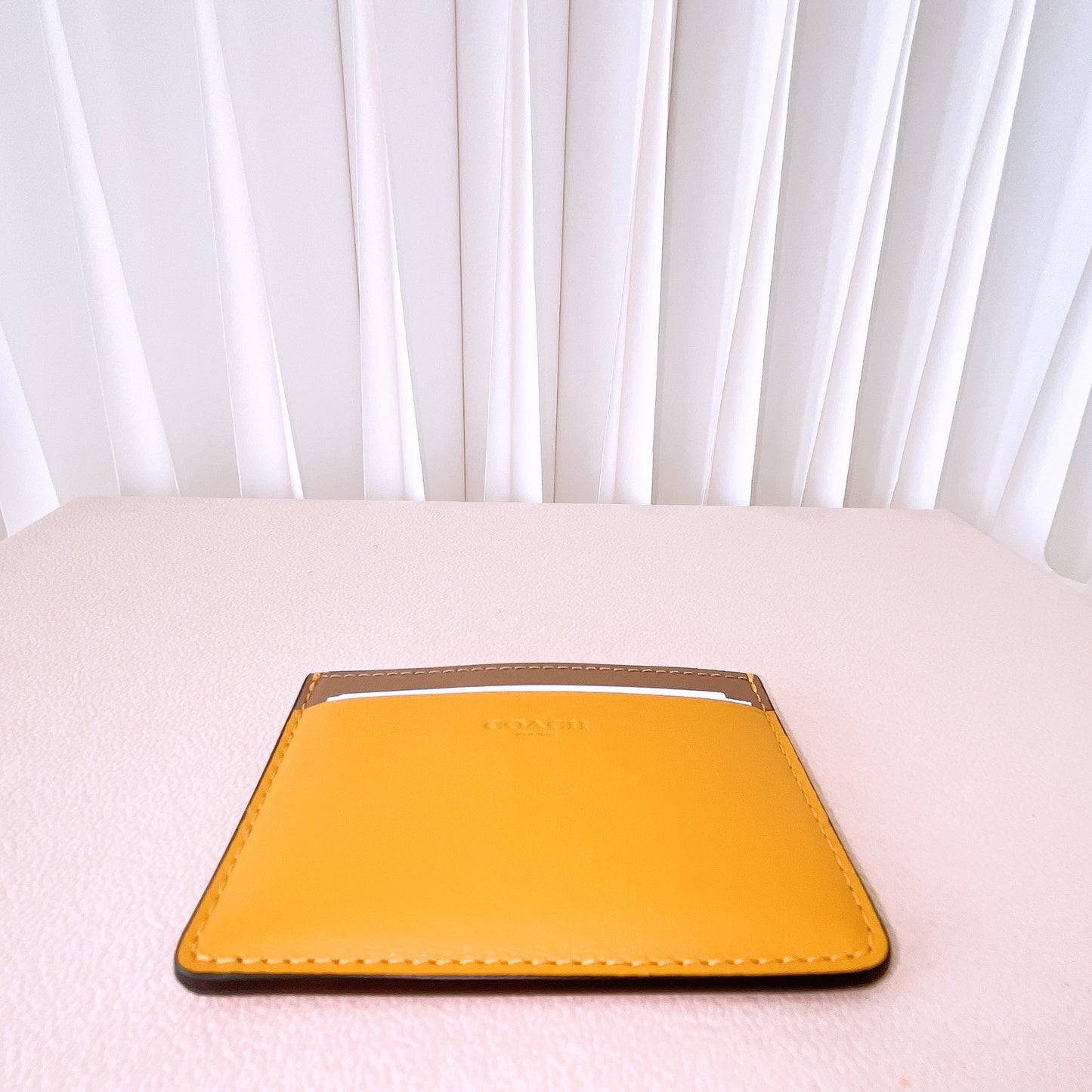 Coach Leather Slim Credit Card ID Wallet Holder Unisex Yellow Gold Brown