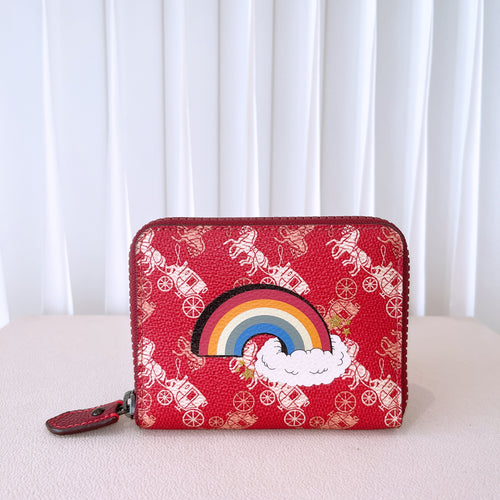Coach Small Zip Around Wallet With Horse And Carriage Print And Rainbow