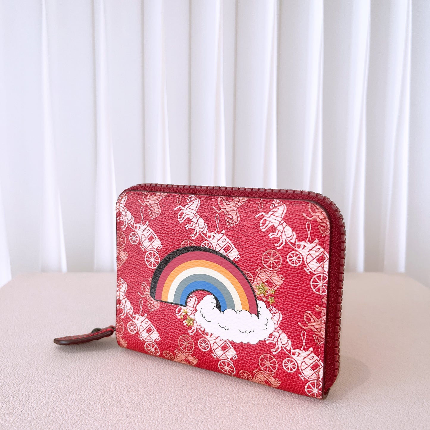 Coach Small Zip Around Wallet With Horse And Carriage Print And Rainbow