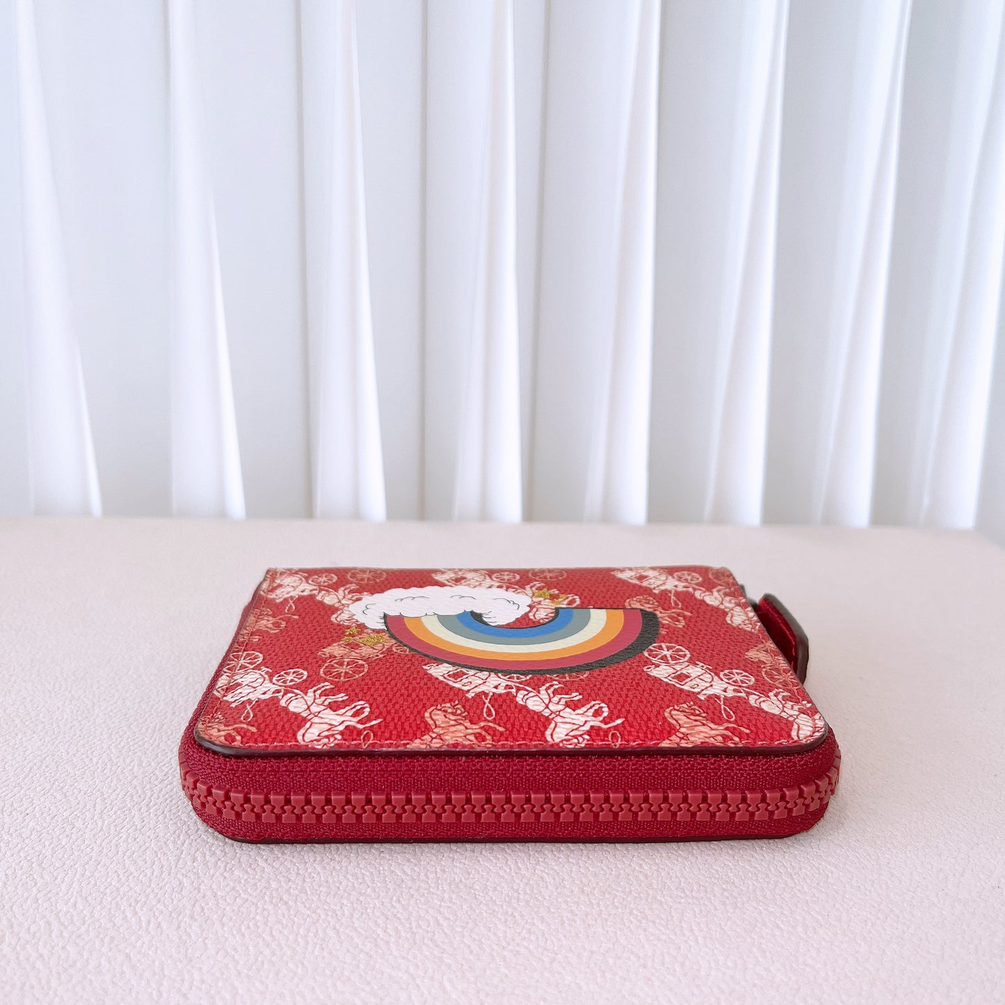 Coach Small Zip Around Wallet With Horse And Carriage Print And Rainbow