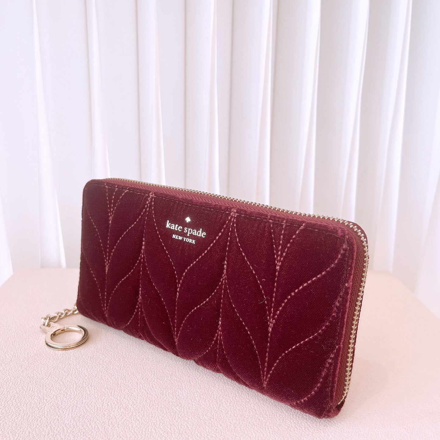 Kate spade Quilted Velvet Cherry Wood zip around long wallet