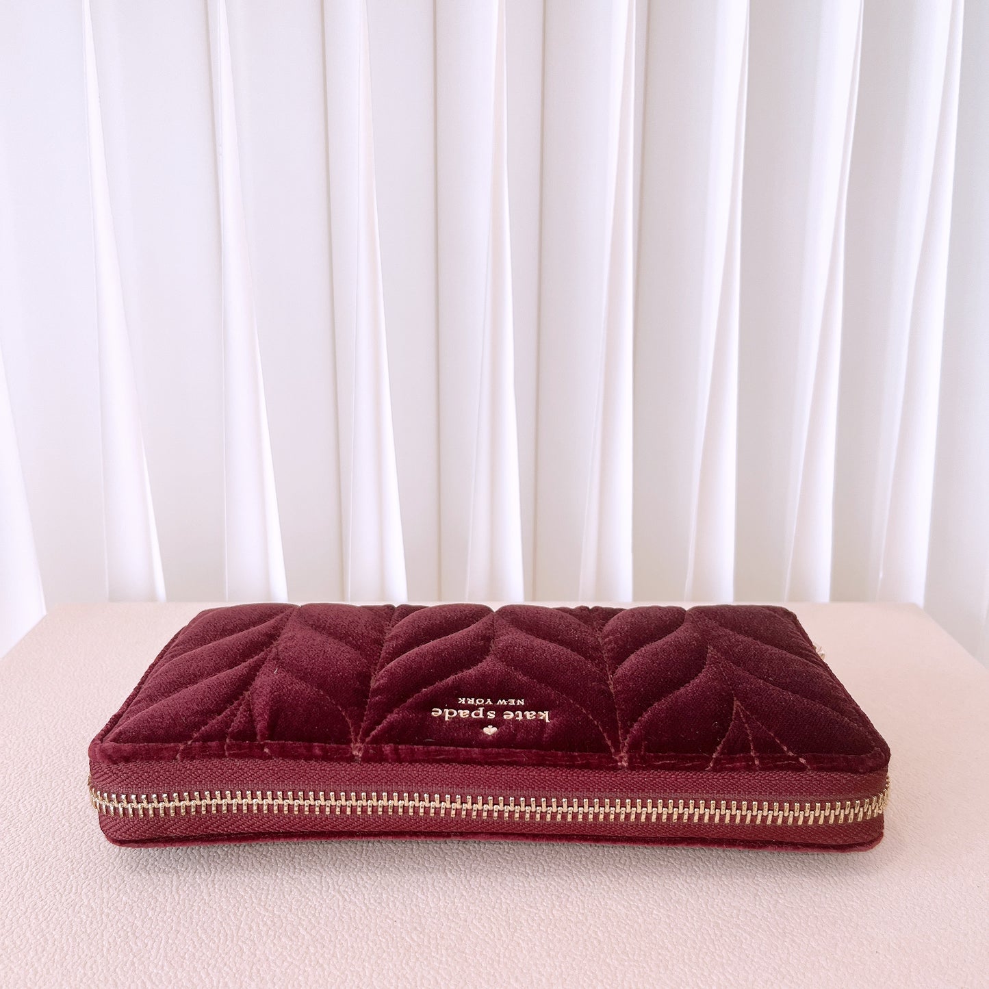 Kate spade Quilted Velvet Cherry Wood zip around long wallet