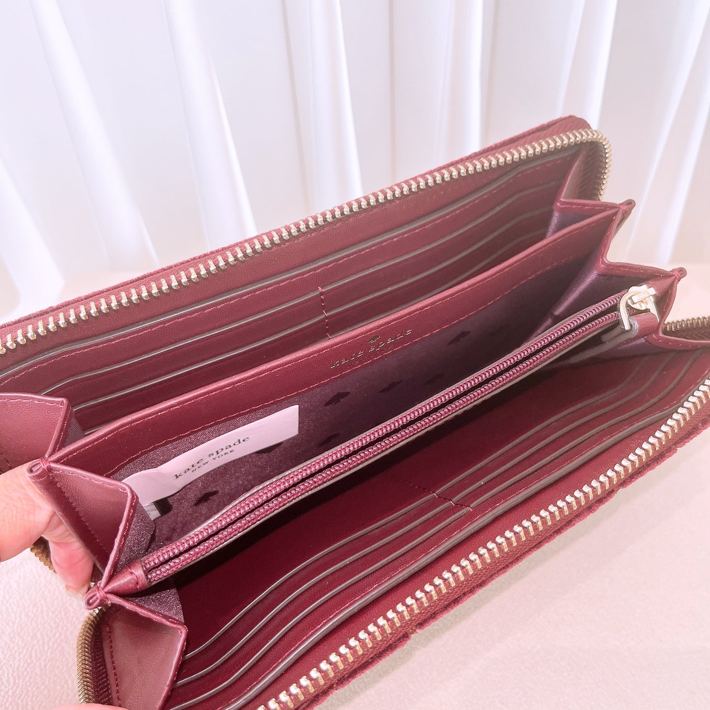 Kate spade Quilted Velvet Cherry Wood zip around long wallet