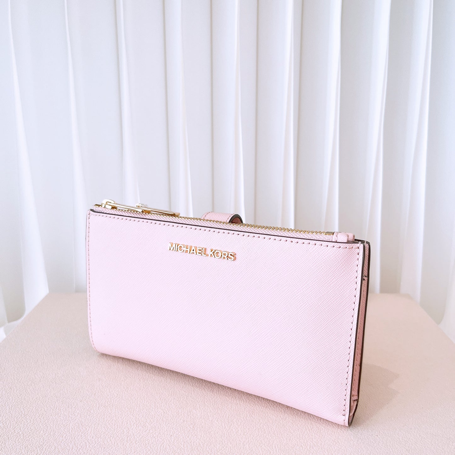Michael Kors Jet Set Travel Double Zip Saffiano Leather Wristlet Wallet Blossom