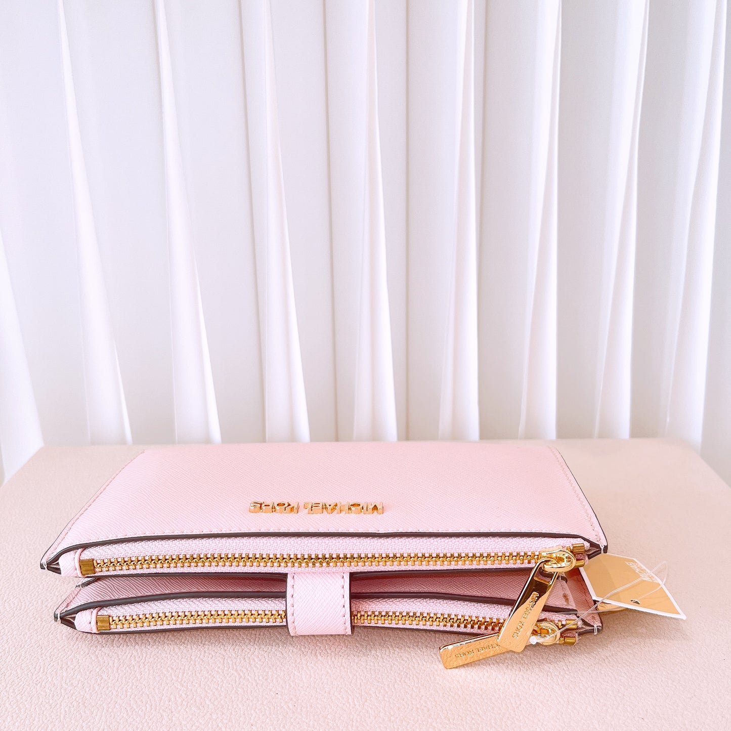 Michael Kors Jet Set Travel Double Zip Saffiano Leather Wristlet Wallet Blossom