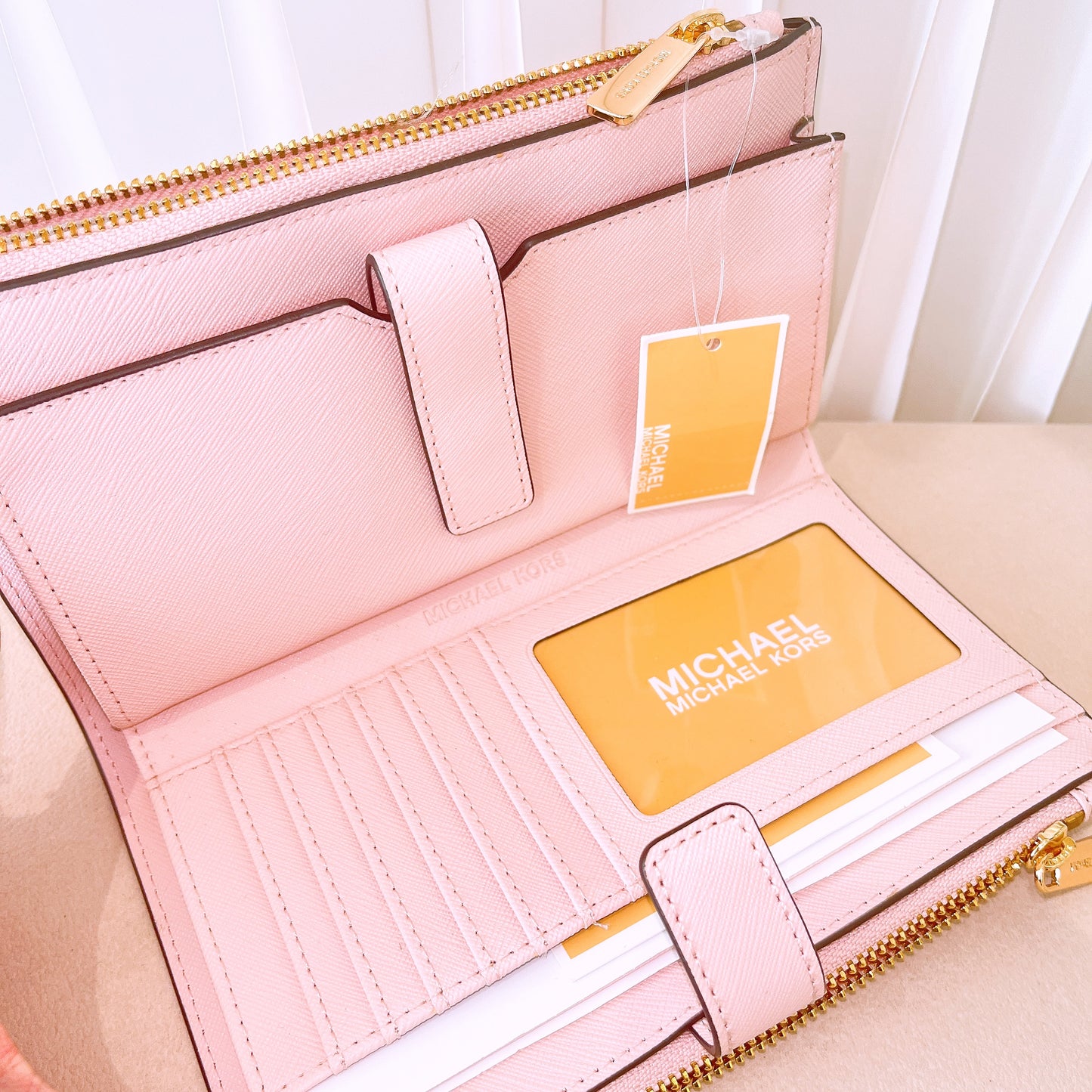 Michael Kors Jet Set Travel Double Zip Saffiano Leather Wristlet Wallet Blossom