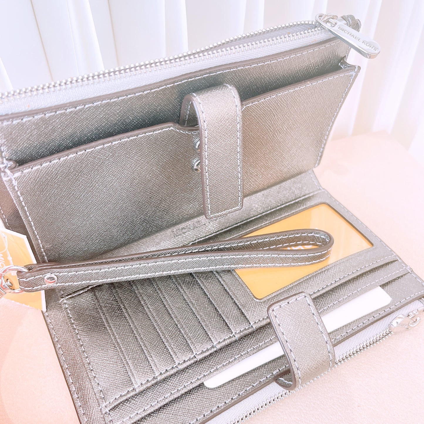 Michael Kors Jet Set Travel Double Zip Wallet Signature Silver