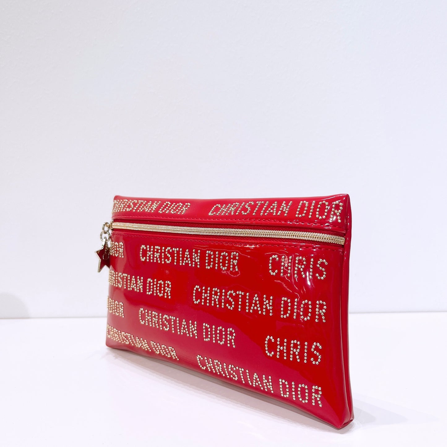 Dior Beauty Red Patent Leather Makeup Cosmetic Bag Pouch Clutch