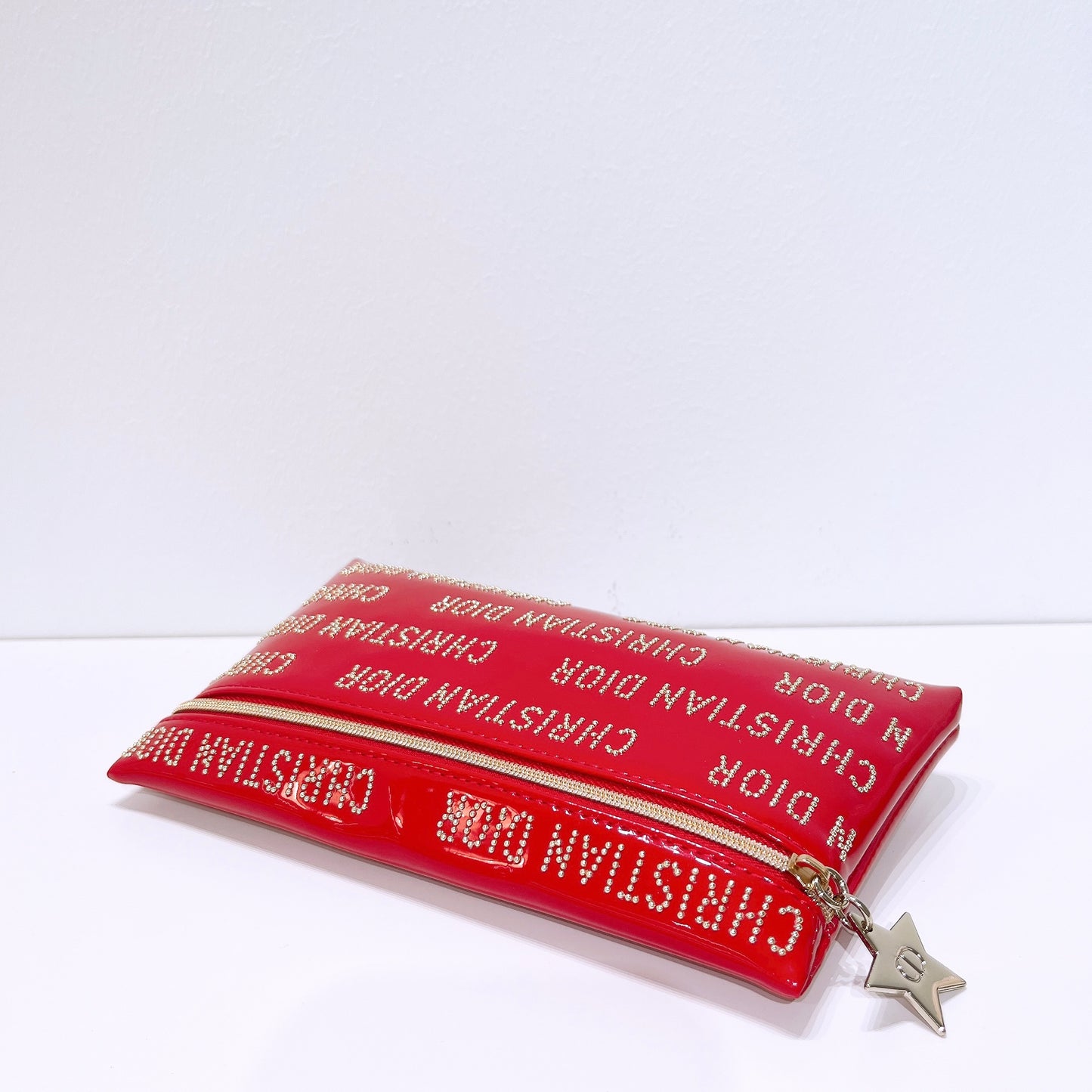 Dior Beauty Red Patent Leather Makeup Cosmetic Bag Pouch Clutch