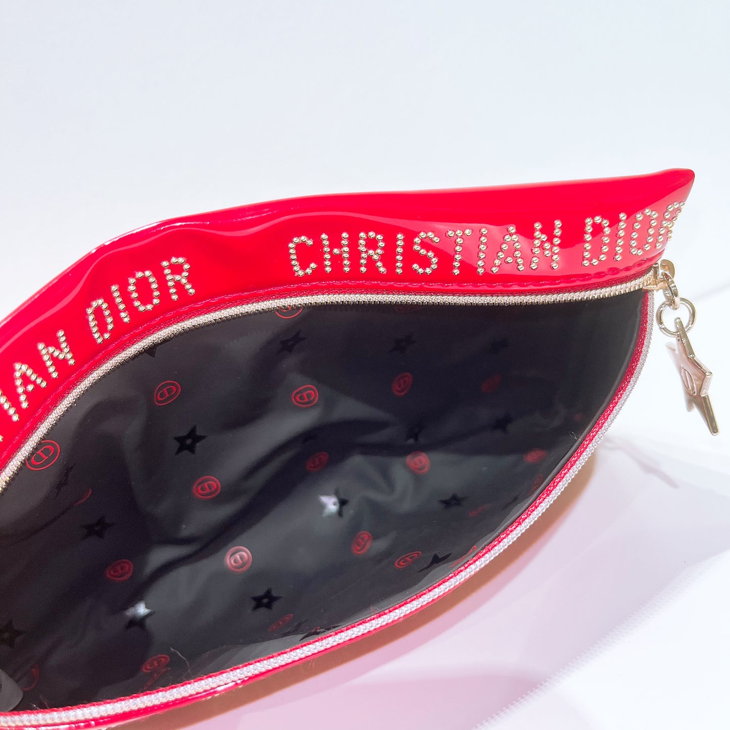 Dior Beauty Red Patent Leather Makeup Cosmetic Bag Pouch Clutch