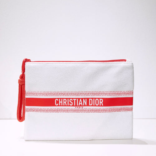 Dior Dioriviera White & Coral Terry Cloth Beach Pouch
