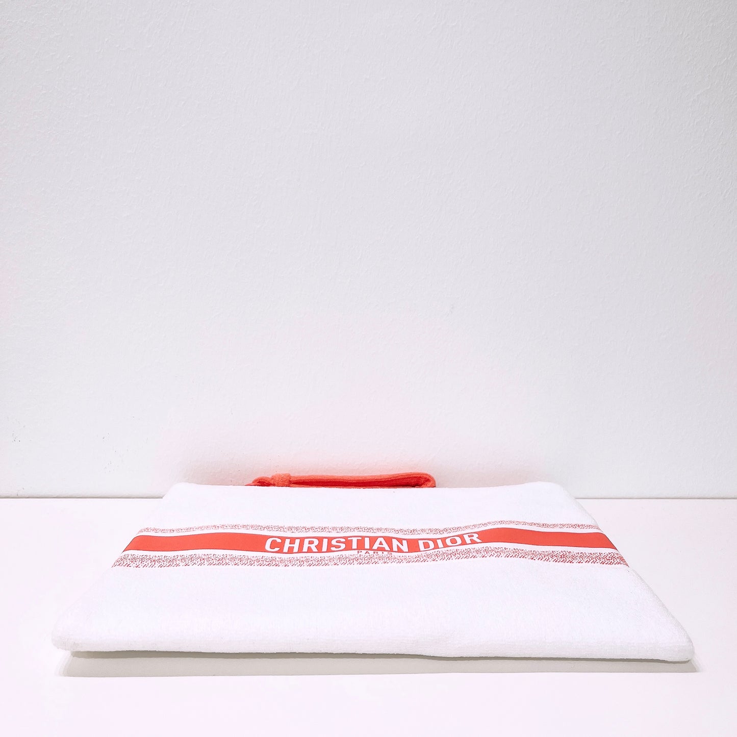 Dior Dioriviera White & Coral Terry Cloth Beach Pouch