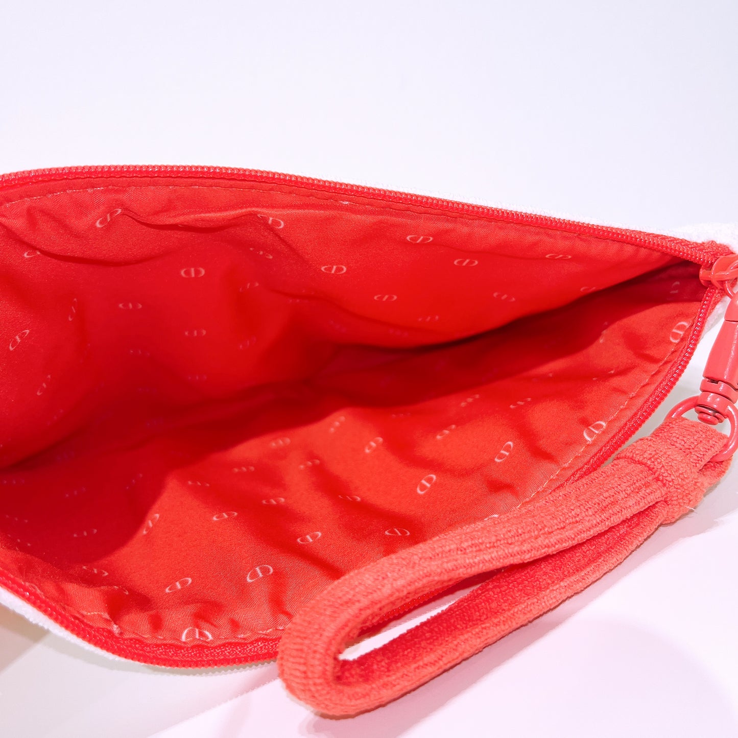 Dior Dioriviera White & Coral Terry Cloth Beach Pouch