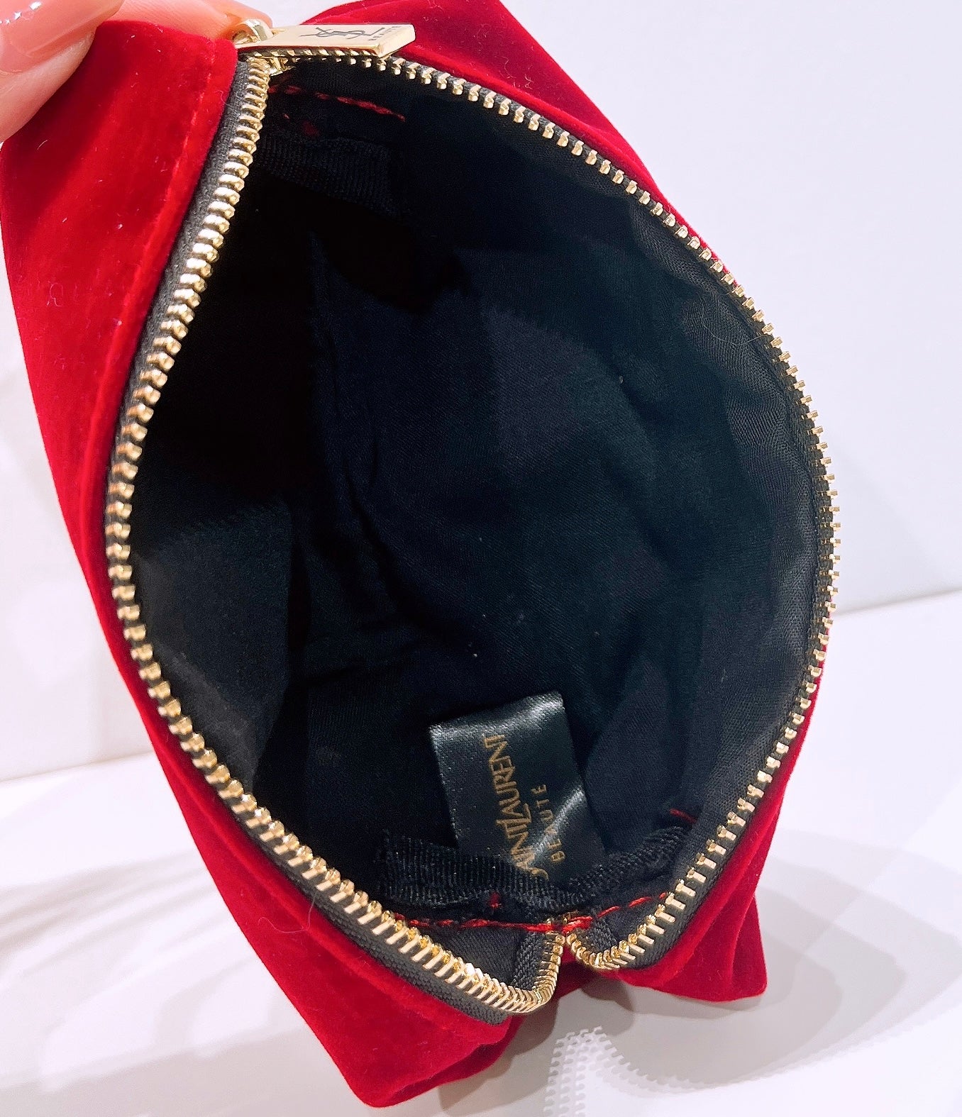 YSL Velvet Pouch Red with zipper