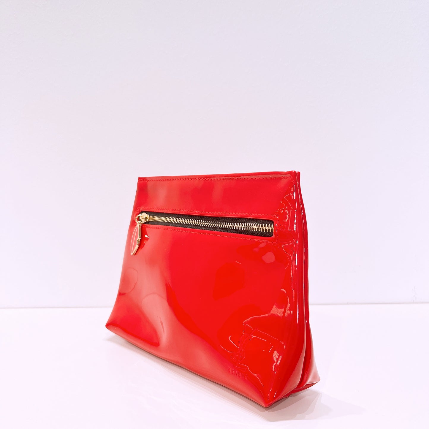 YSL Beauty Red Faux Patent Leather Makeup Cosmetics Pouch