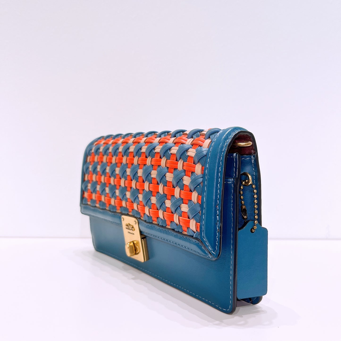 Coach Multicolor Woven Leather Hutton Clutch