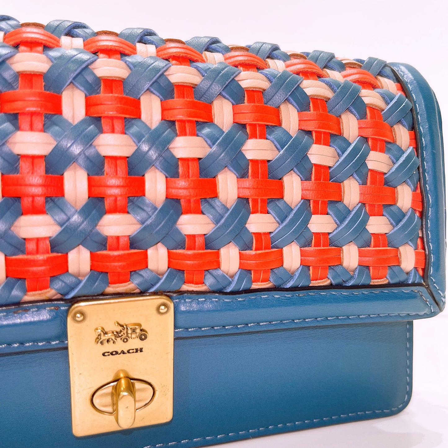 Coach Multicolor Woven Leather Hutton Clutch
