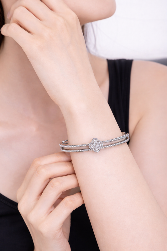 Flower-shaped diamond silver double-layer opening bracelet