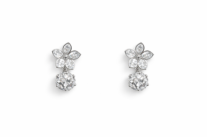 Diamond flower pendant earrings