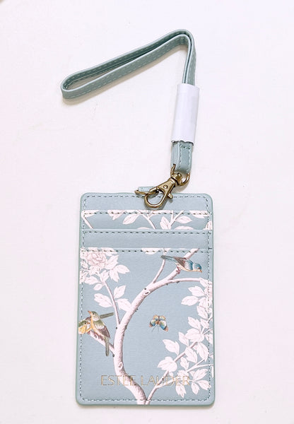 Estée Lauder Flower PU Leather Card Sleeve Wallet with Lanyard