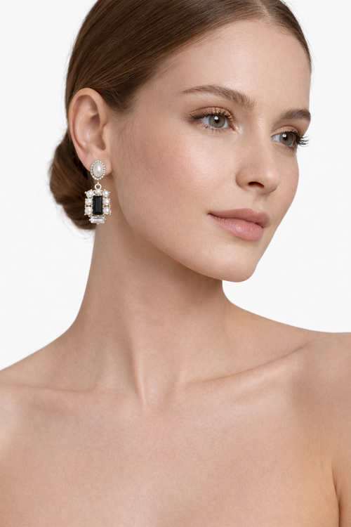 Black and white gemstone earrings