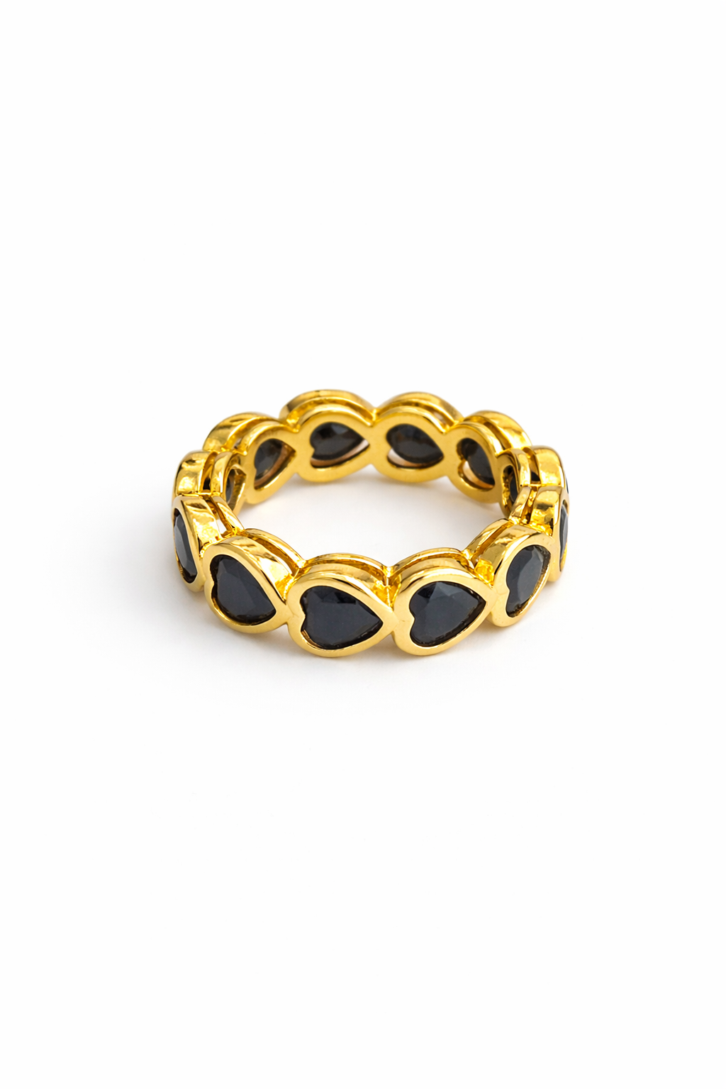 Gold black heart-shaped adjustable opening ring