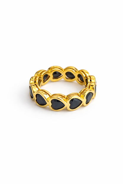 Gold black heart-shaped adjustable opening ring