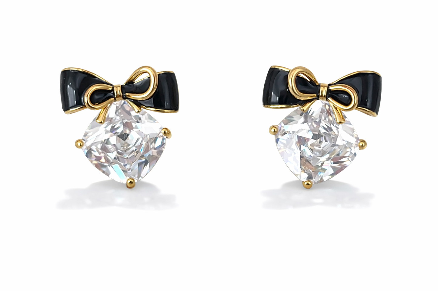 Black bow square earrings
