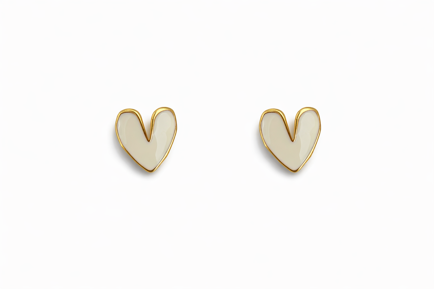 White Enamel Heart Stud Earrings