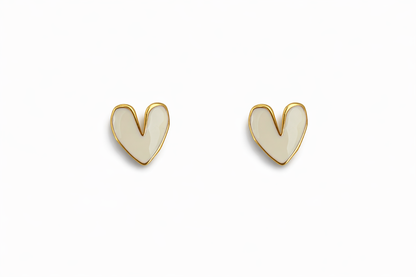 White Enamel Heart Stud Earrings