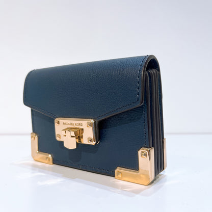 Michael Kors Leather Kinsley Accordion Key Card Holder Wallet (Navy)