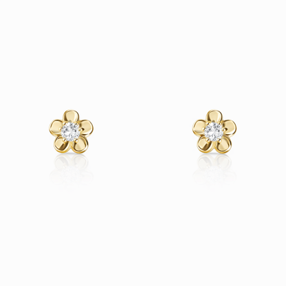 Gold diamond flower stud earrings