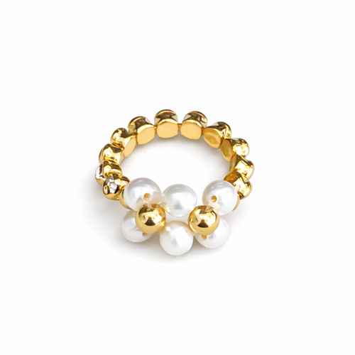 Golden pearl beaded ring